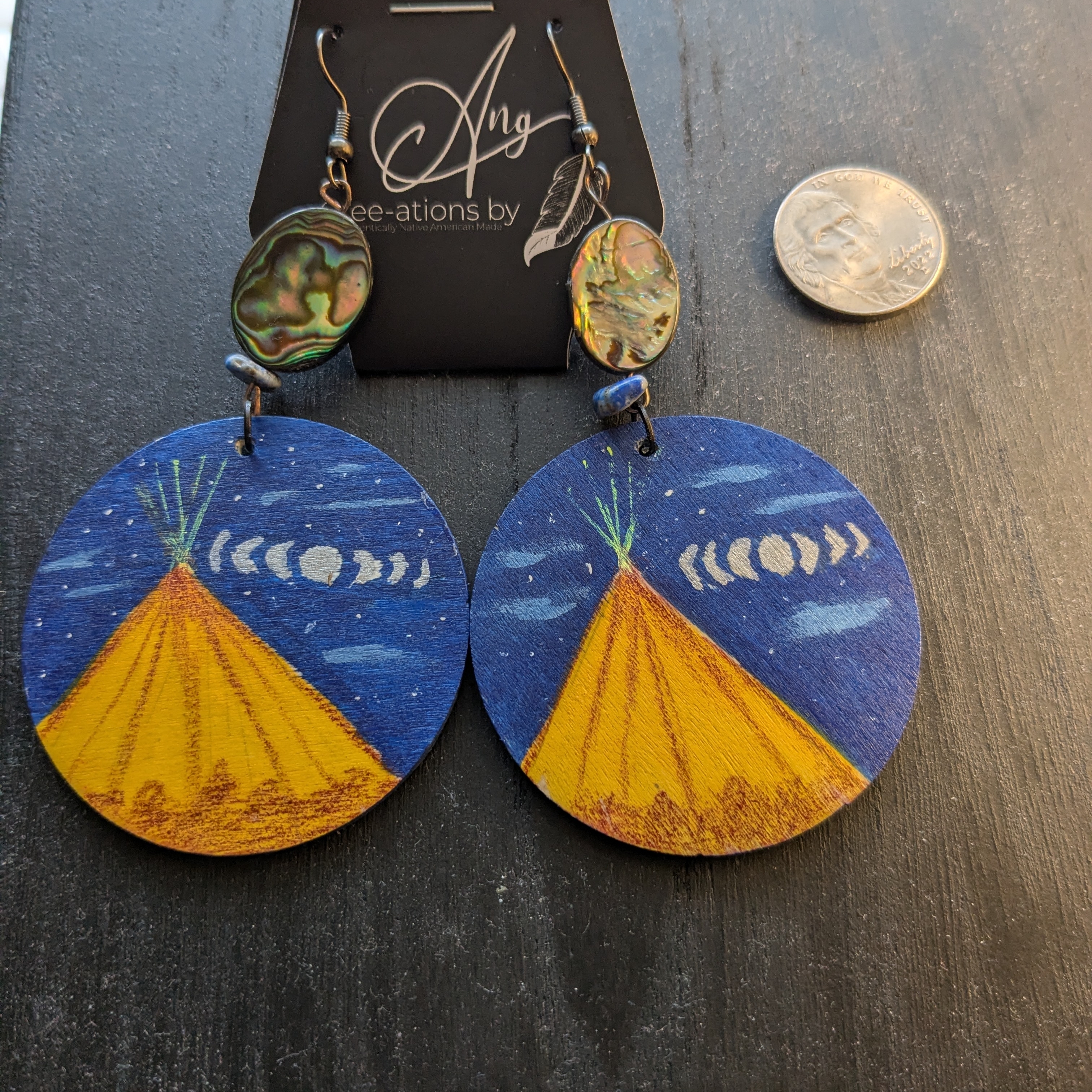 Hand-Painted Moon Phase Tipi Earrings 20$
